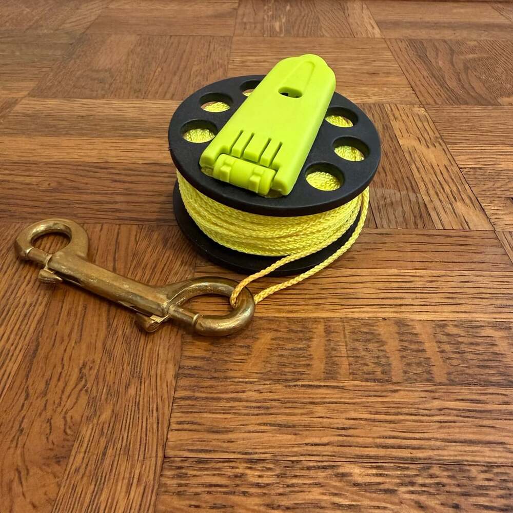 Scuba Diving Finger Spool With Yellow Line And Brass Snap